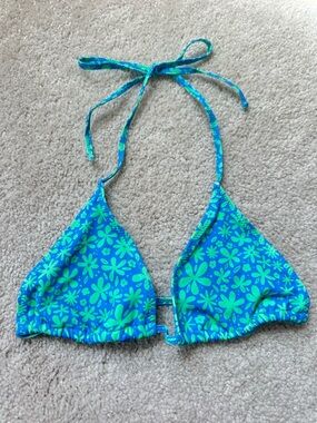 Bright Swimwear Blue & Green Floral Triangle String Bikini Top size Small NWOT